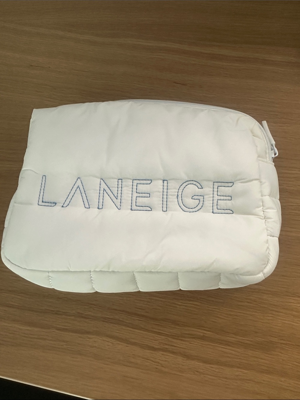 LANEIGE White Quilted Cosmetic Pouch with Contrasting Logo